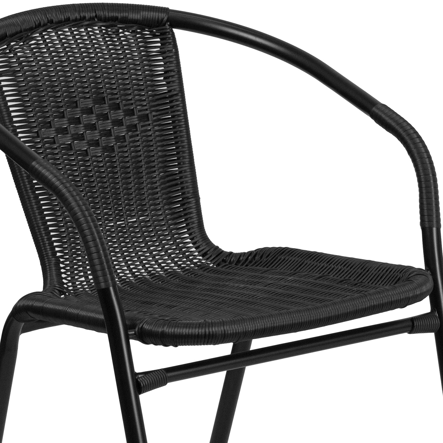 BLNK Lila Round Table with Rattan Edging and 2 Rattan Stack Chairs - Black