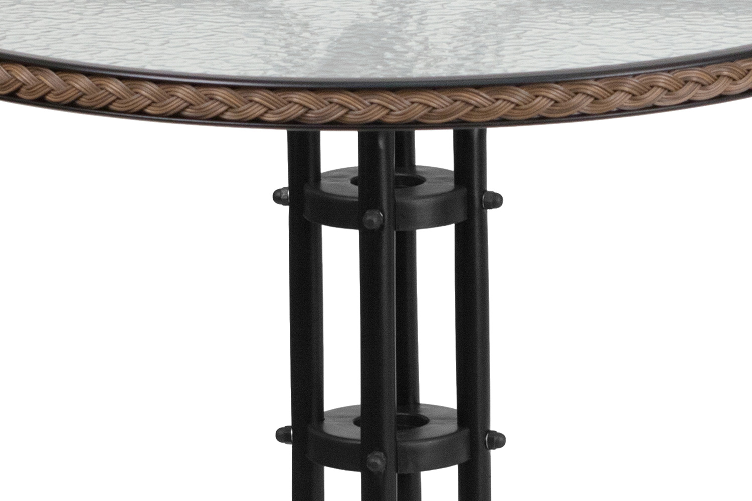 BLNK Lila Round Table with Rattan Edging and 2 Rattan Stack Chairs - Dark Brown