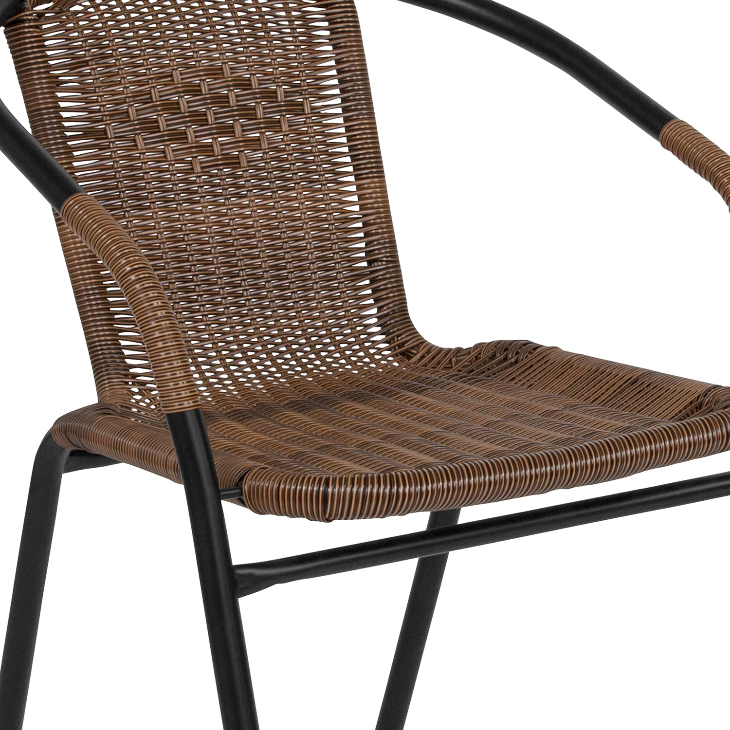 BLNK Lila Round Table with Rattan Edging and 2 Rattan Stack Chairs - Dark Brown