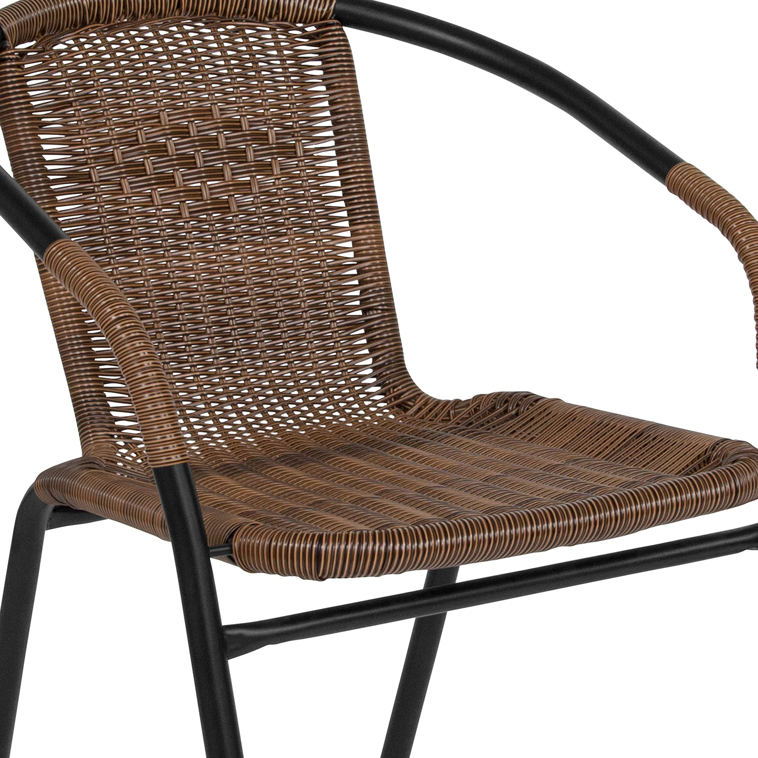 BLNK Lila Round Table with Rattan Edging and 4 Rattan Stack Chairs - Dark Brown