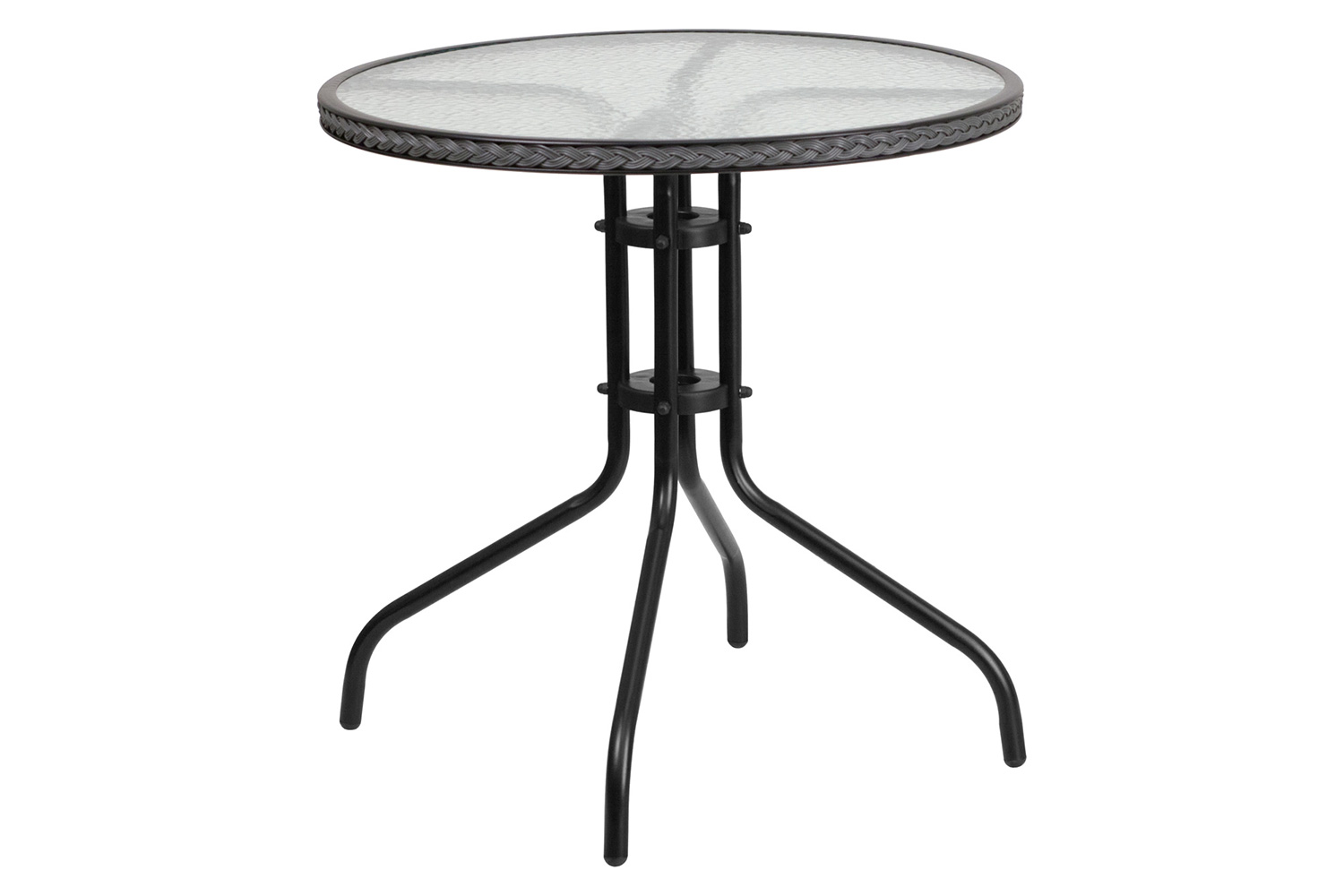 BLNK Lila Round Table with Rattan Edging and 2 Rattan Stack Chairs - Gray