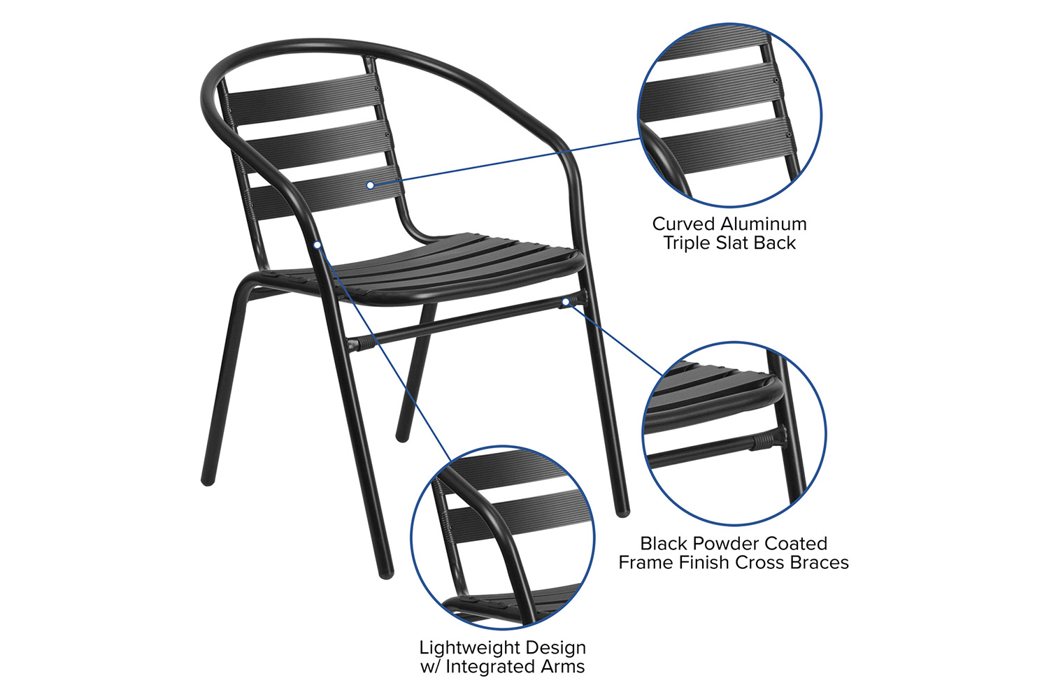 BLNK - Lila Patio Dining Set with Tempered Glass Patio Table with Umbrella Hole and 4 Metal Aluminum Slat Stack Chairs 5 Piece