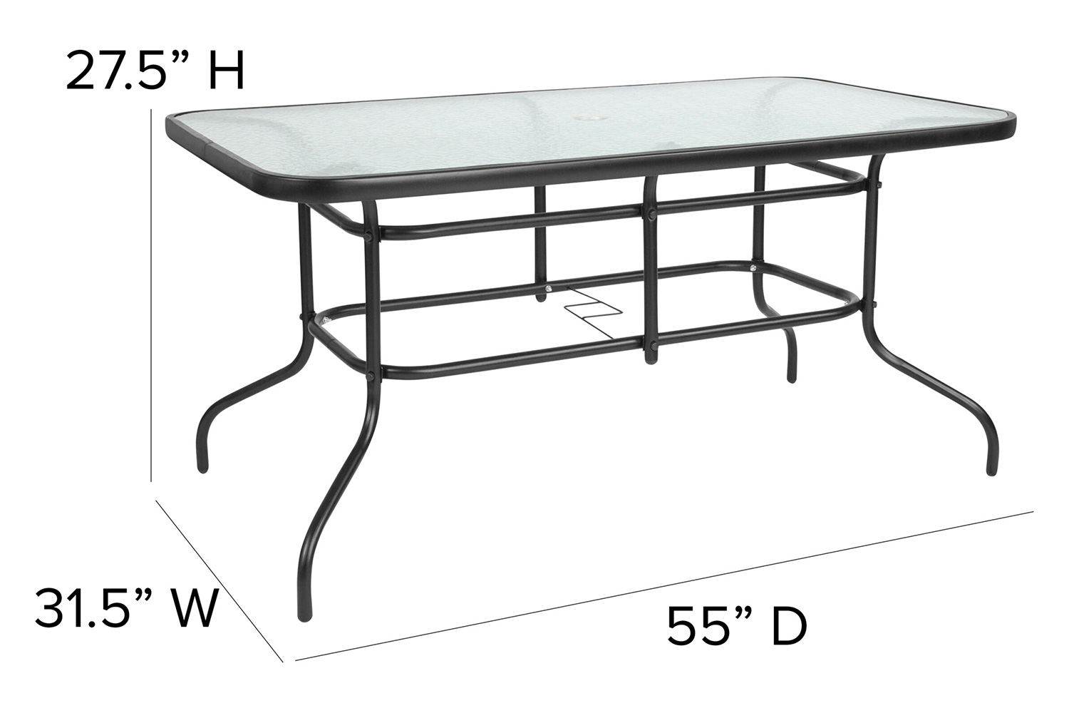 BLNK - Lila Patio Dining Set with Tempered Glass Patio Table with Umbrella Hole and 4 Metal Aluminum Slat Stack Chairs 5 Piece