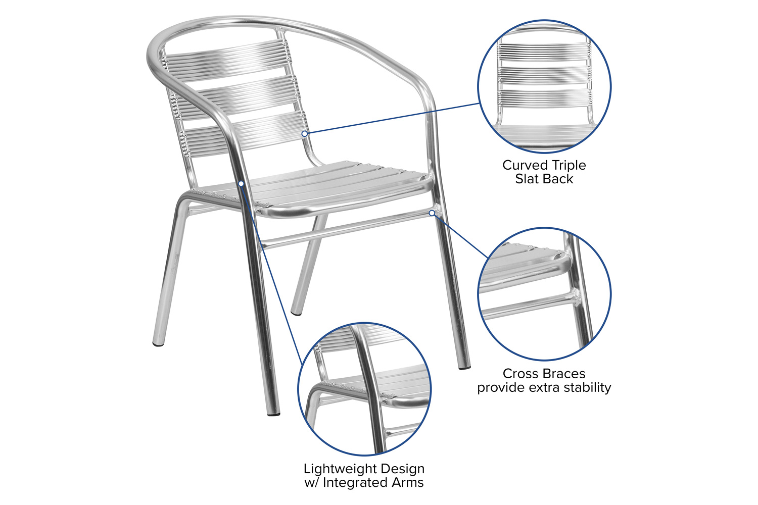 BLNK - Lila Heavy Duty Commercial Aluminum Indoor-Outdoor Restaurant Stack Chair with Triple Slat Back