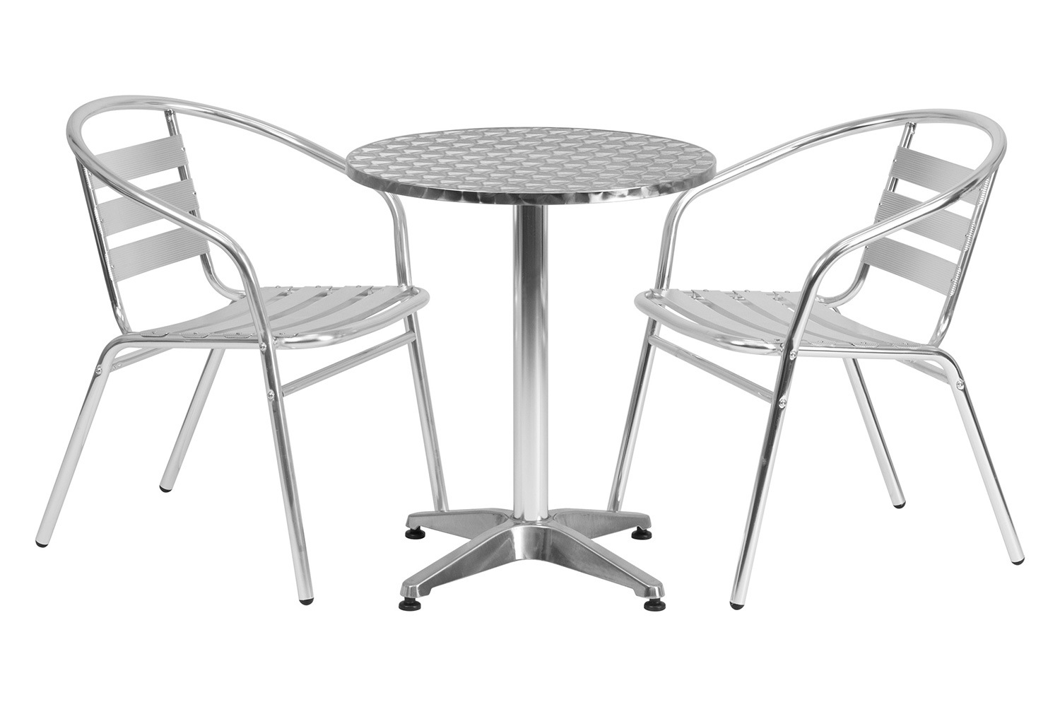 BLNK Lila Round Aluminum Indoor-Outdoor Table Set with 2 Slat Back Chairs - 23.5"D