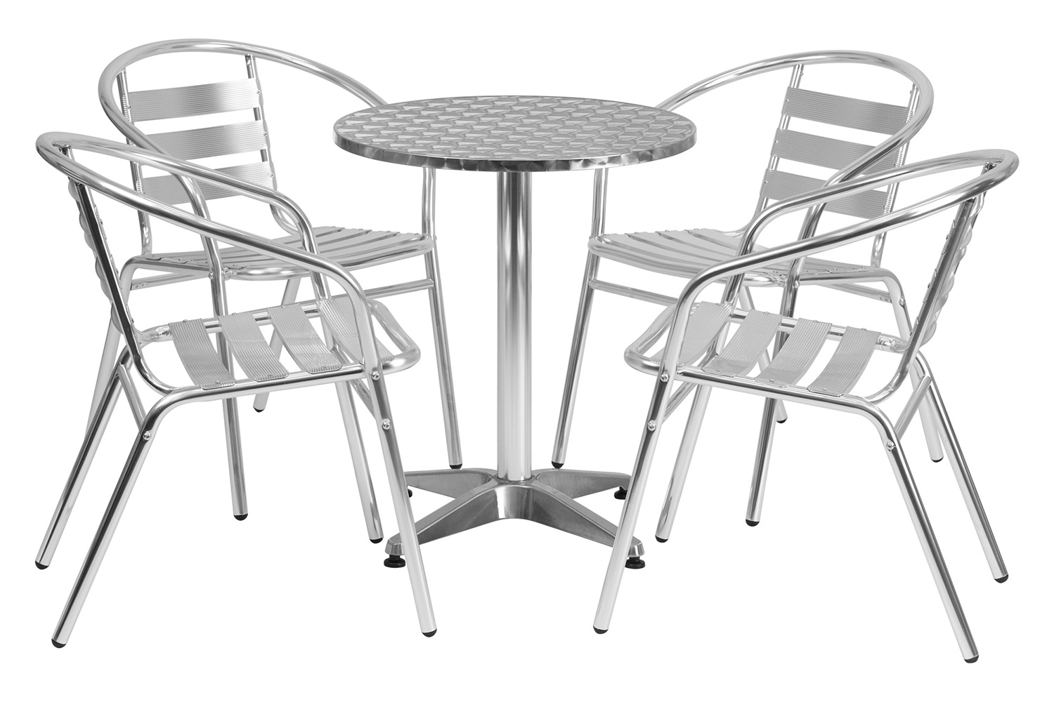 BLNK Lila Round Aluminum Indoor-Outdoor Table Set with 4 Slat Back Chairs