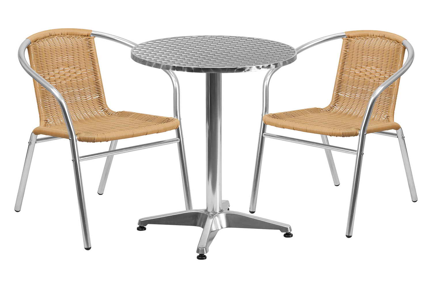 BLNK Lila Round Aluminum Indoor-Outdoor Table Set with 2 Rattan Chairs - Beige, 23.5"D