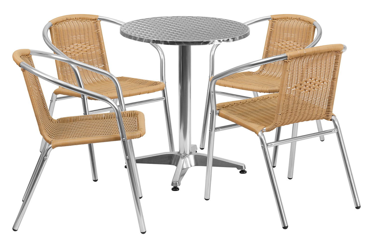 BLNK Lila Round Aluminum Indoor-Outdoor Table Set with 4 Rattan Chairs - Beige, 23.5"D