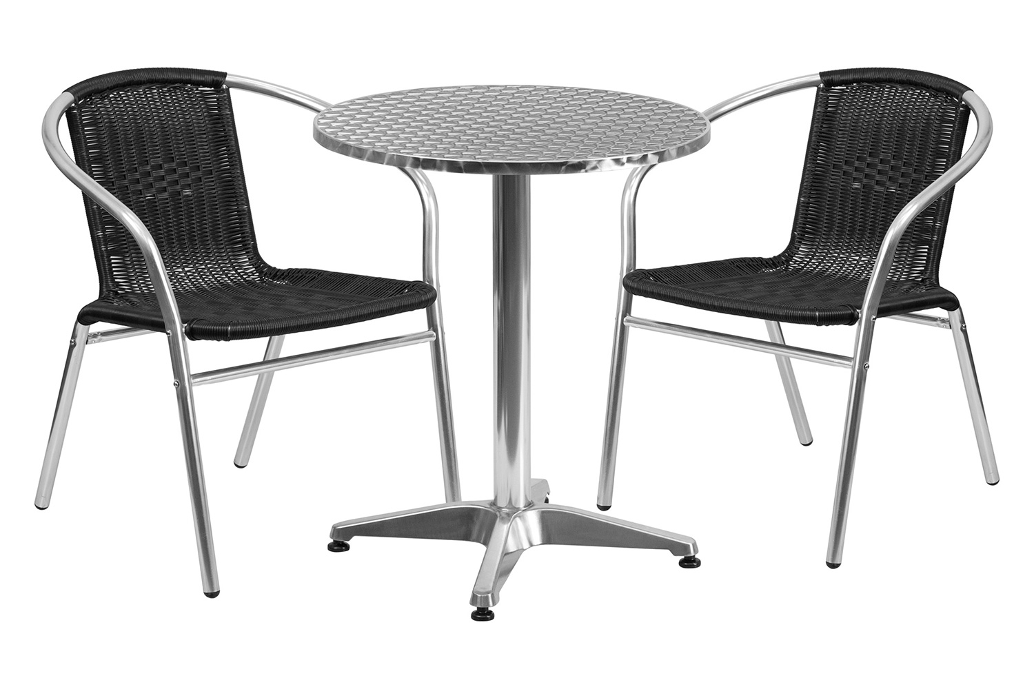 BLNK Lila Round Aluminum Indoor-Outdoor Table Set with 2 Rattan Chairs - Black, 23.5"D