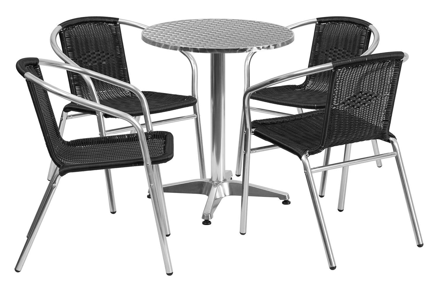 BLNK Lila Round Aluminum Indoor-Outdoor Table Set with 4 Rattan Chairs - Black, 23.5"D