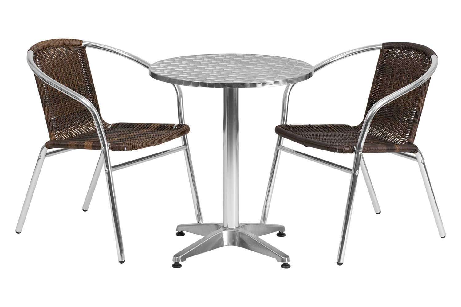 BLNK Lila Round Aluminum Indoor-Outdoor Table Set with 2 Rattan Chairs - Dark Brown, 23.5"D