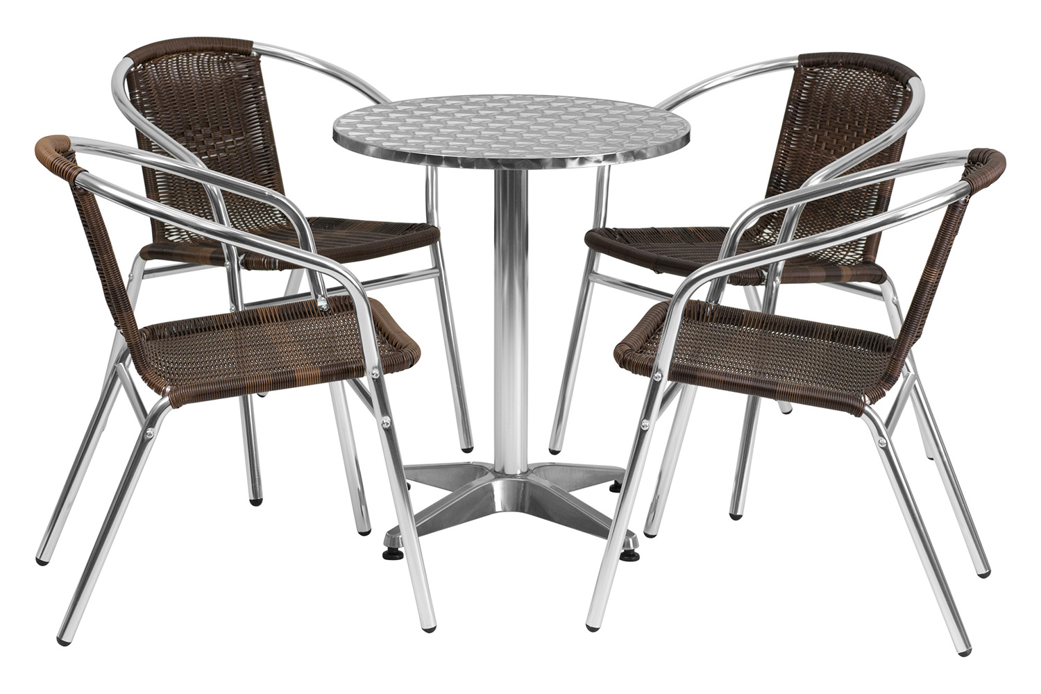 BLNK Lila Round Aluminum Indoor-Outdoor Table Set with 4 Rattan Chairs - Dark Brown, 23.5"D