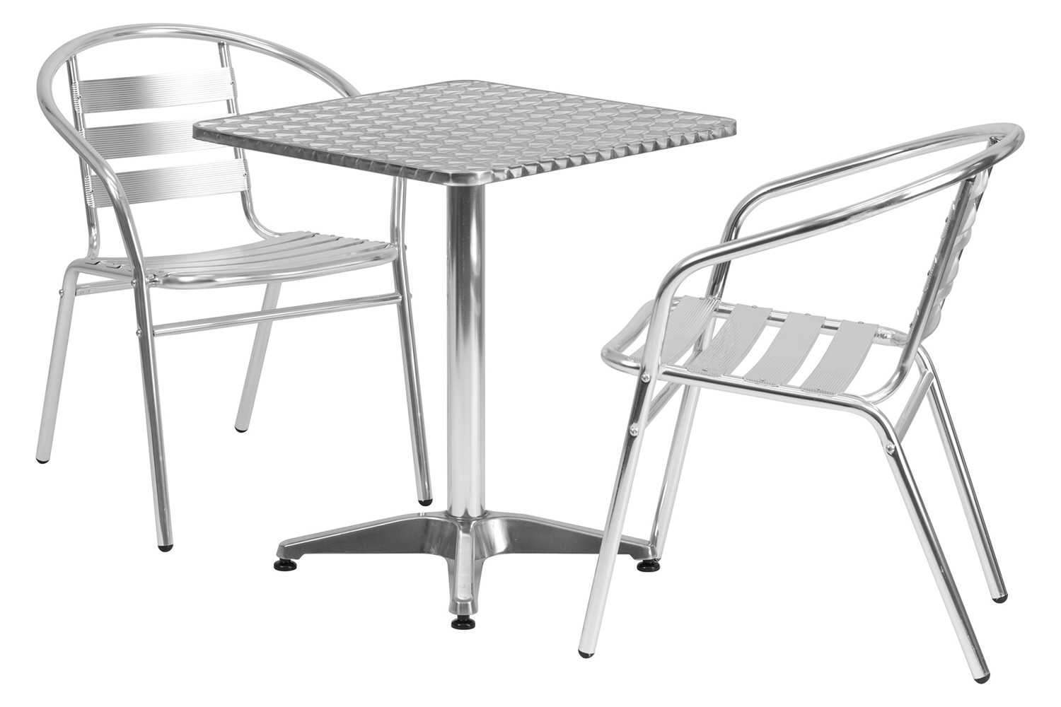 BLNK Lila Square Aluminum Indoor-Outdoor Table Set with 2 Slat Back Chairs