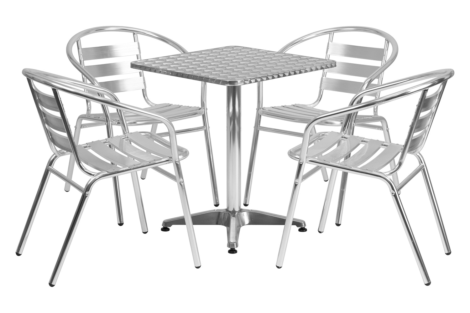 BLNK Lila Square Aluminum Indoor-Outdoor Table Set with 4 Slat Back Chairs