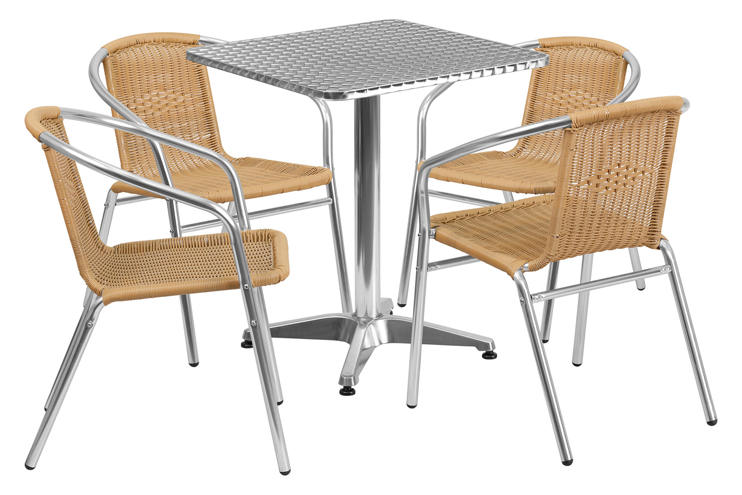 BLNK Lila Square Aluminum Indoor-Outdoor Table Set with 4 Rattan Chairs - Beige, 23.5"W