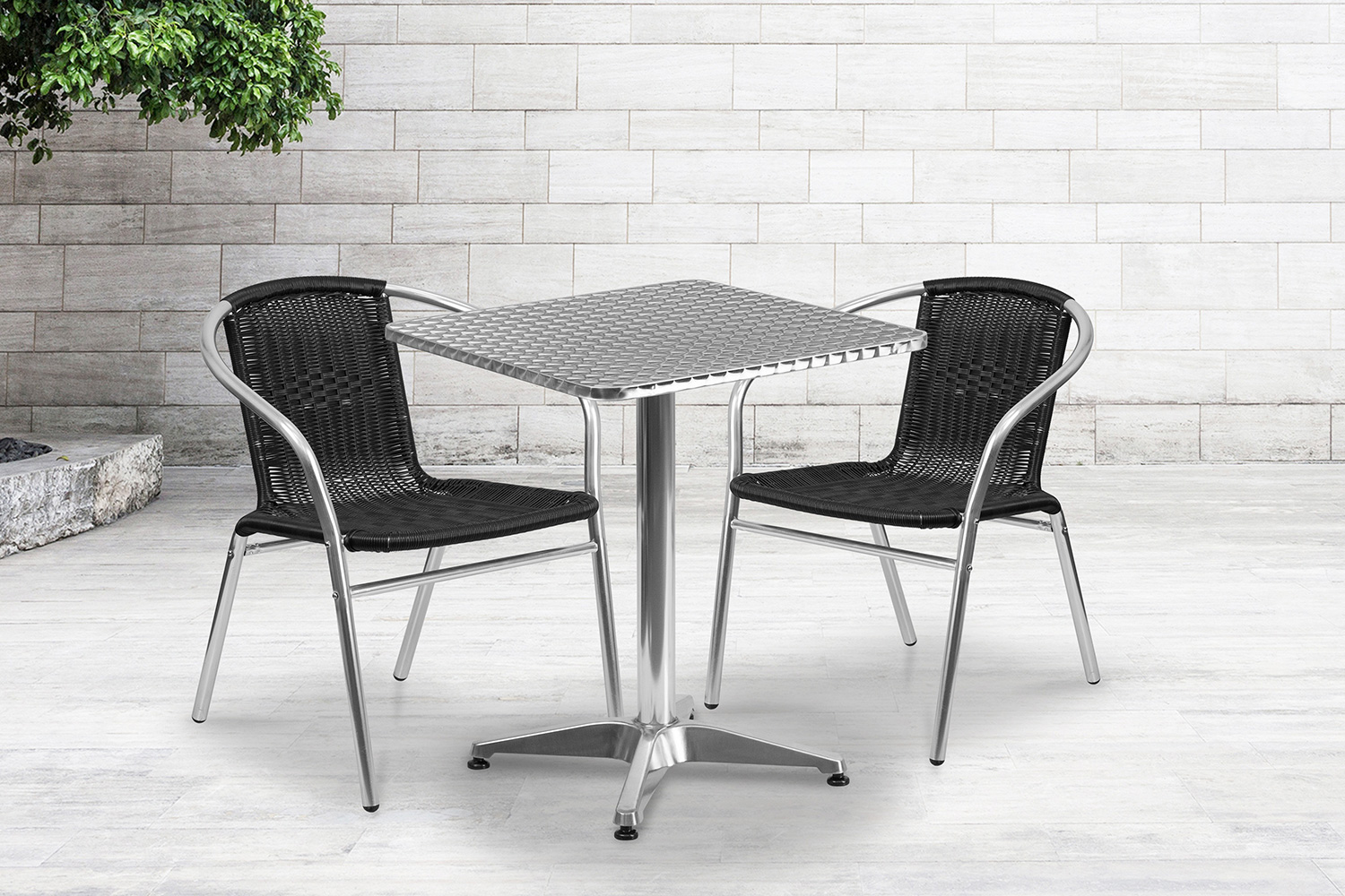 BLNK Lila Square Aluminum Indoor-Outdoor Table Set with 2 Rattan Chairs