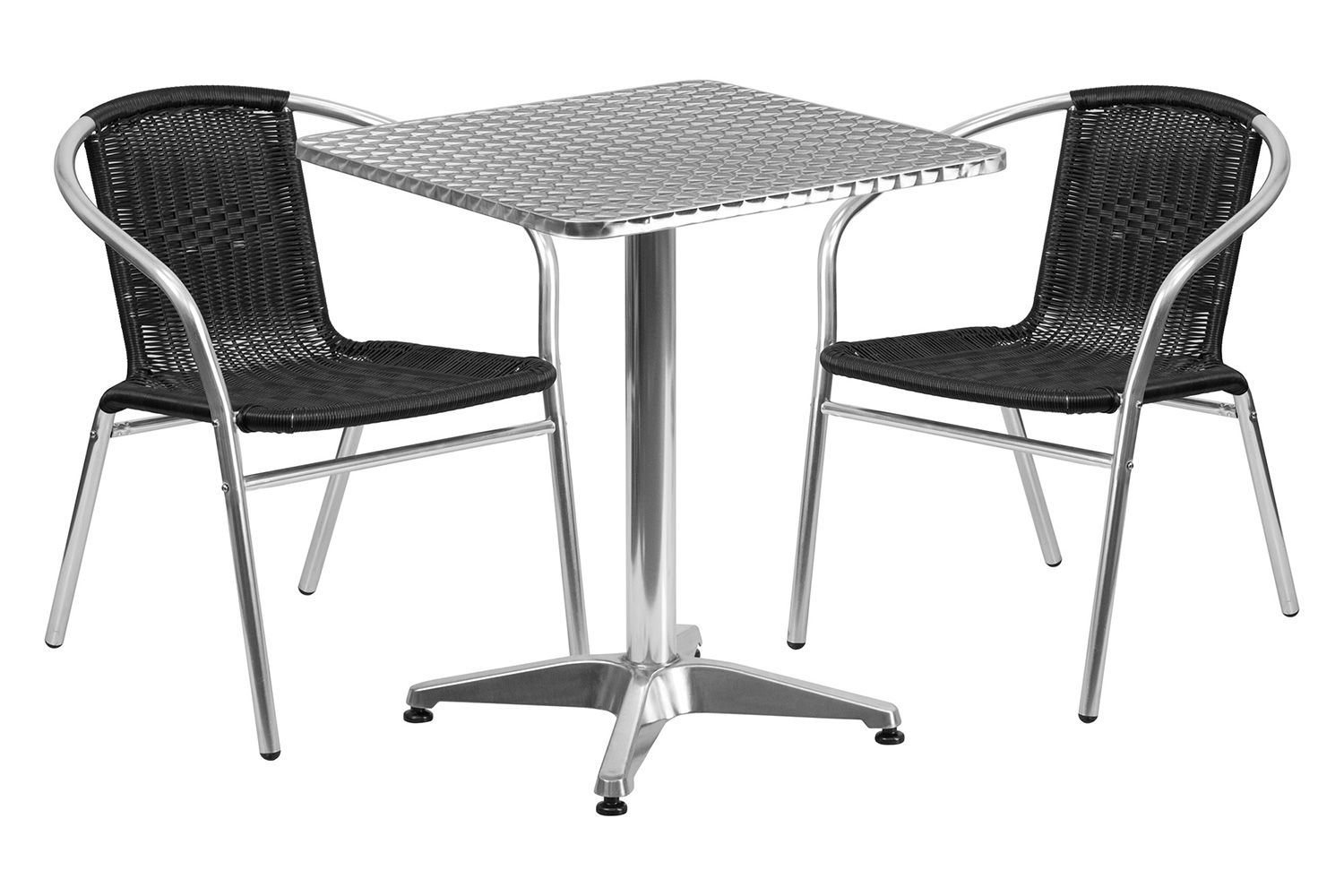 BLNK Lila Square Aluminum Indoor-Outdoor Table Set with 2 Rattan Chairs - Black, 23.5"W