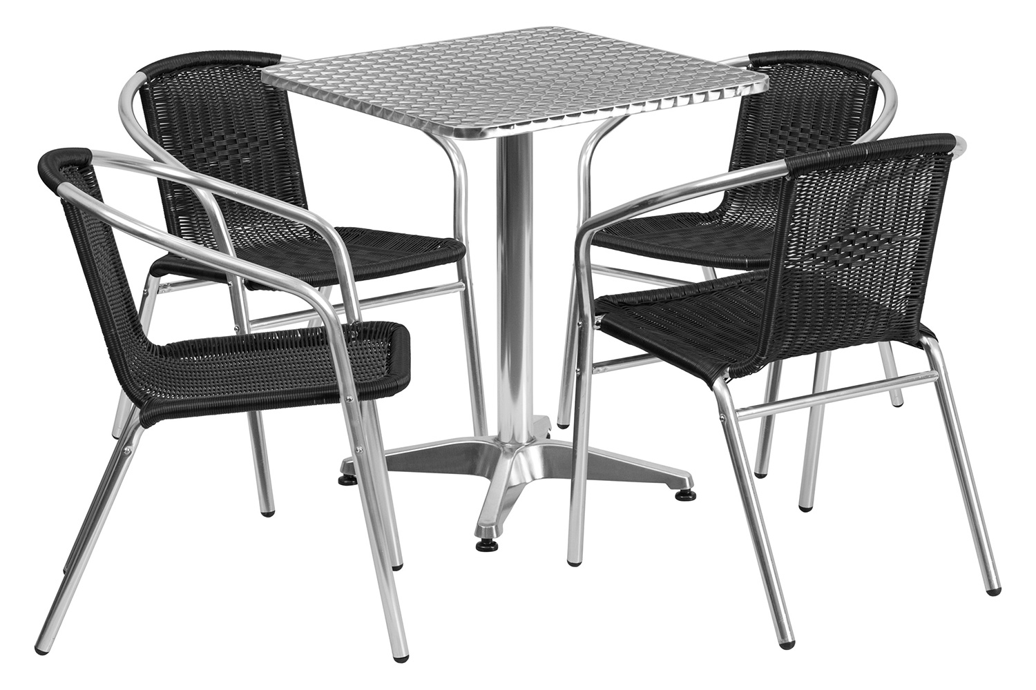 BLNK Lila Square Aluminum Indoor-Outdoor Table Set with 4 Rattan Chairs - Black, 23.5"W