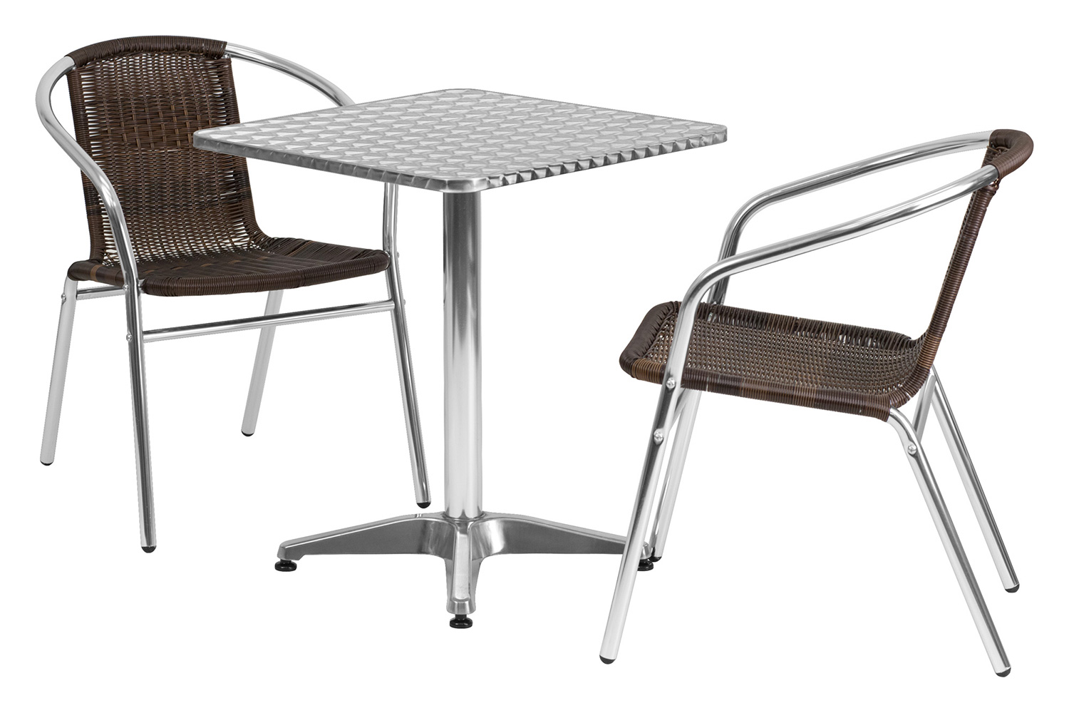 BLNK Lila Square Aluminum Indoor-Outdoor Table Set with 2 Rattan Chairs - Dark Brown, 23.5"W