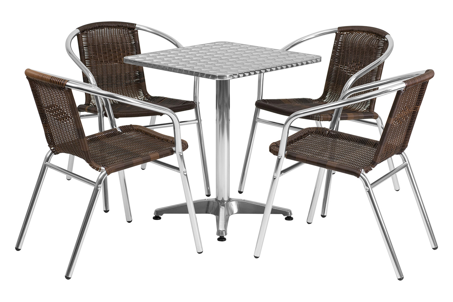 BLNK Lila Square Aluminum Indoor-Outdoor Table Set with 4 Rattan Chairs - Dark Brown, 23.5"W