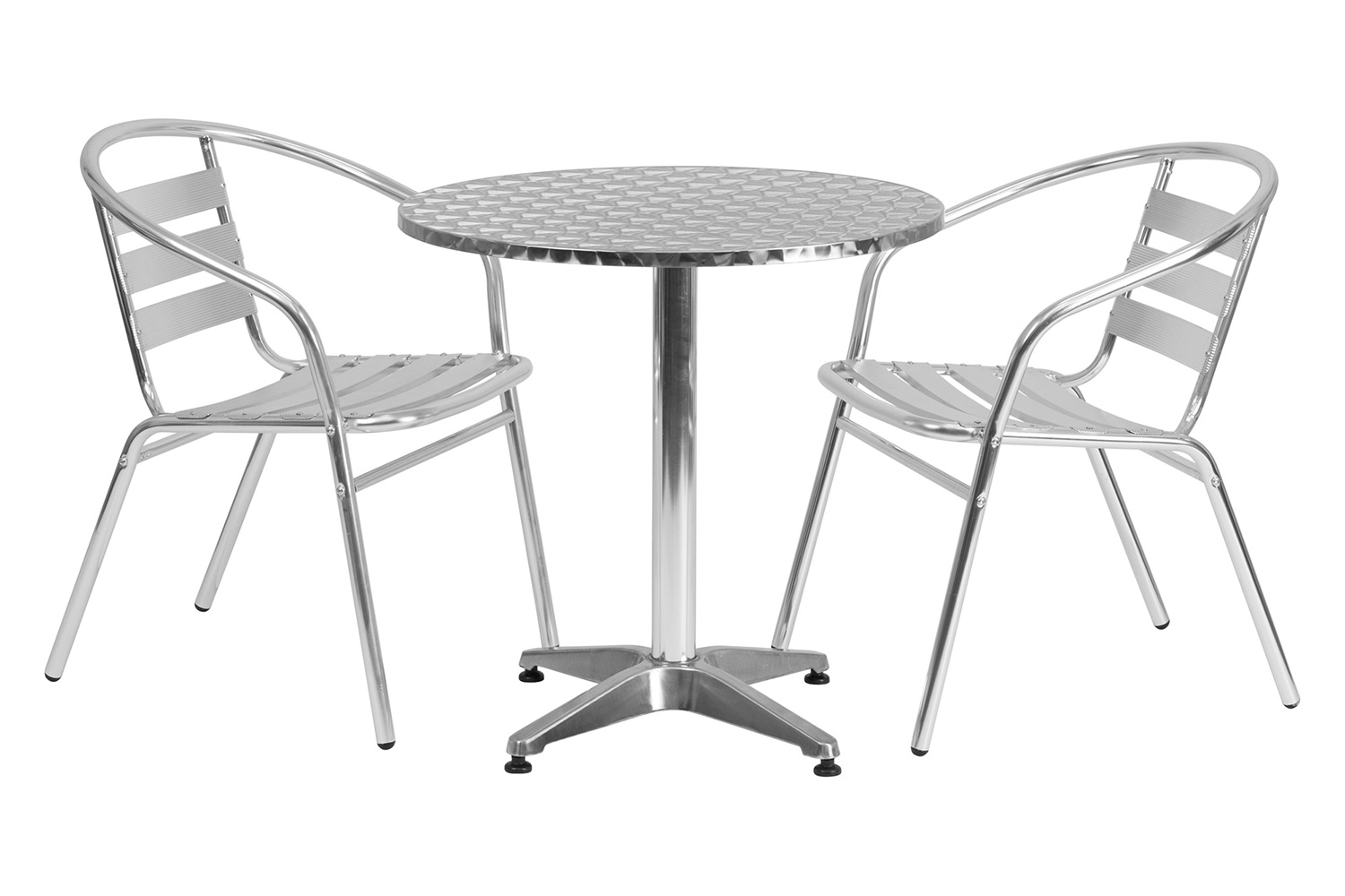 BLNK Lila Round Aluminum Indoor-Outdoor Table Set with 2 Slat Back Chairs - 27.5"D