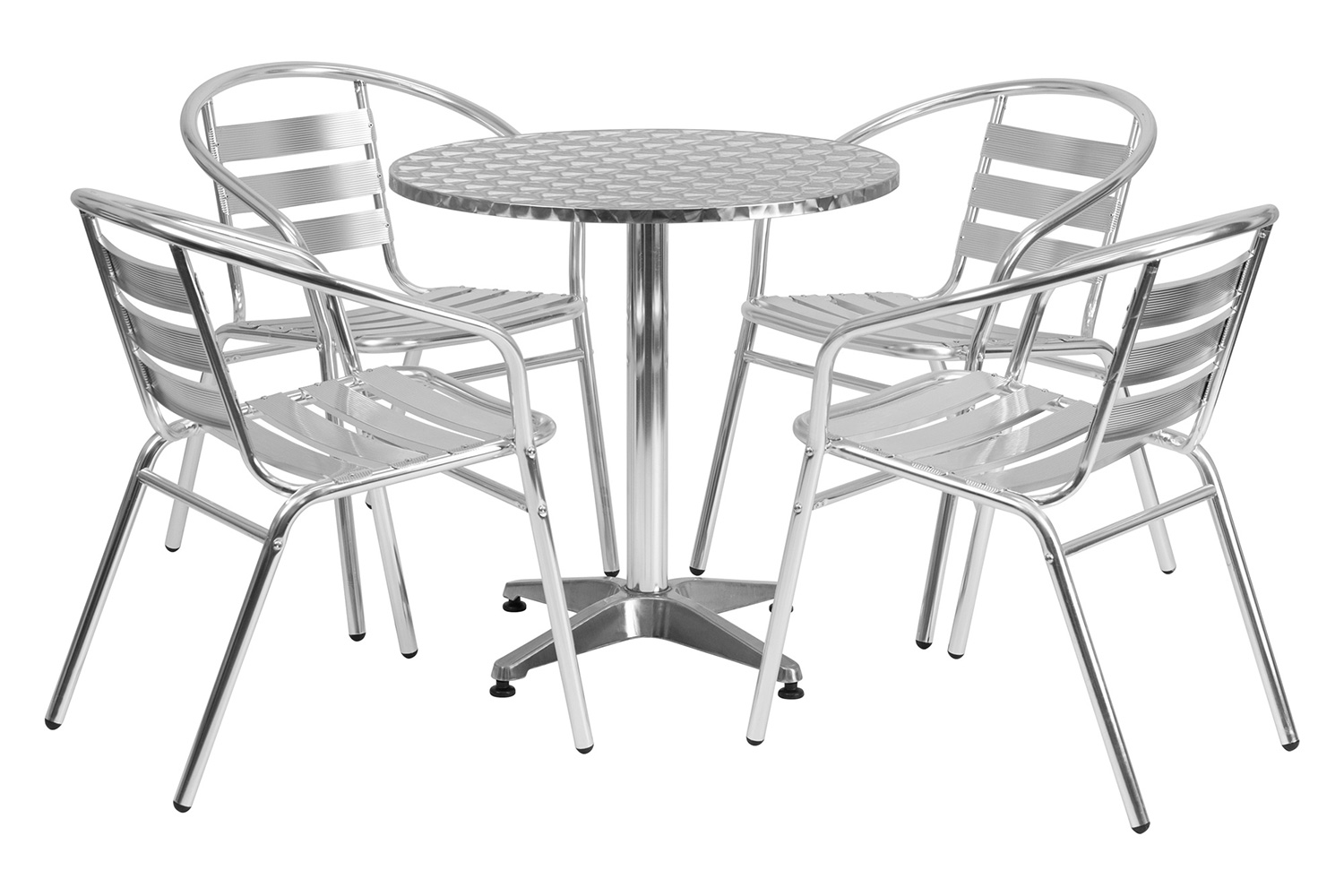 BLNK Lila Round Aluminum Indoor-Outdoor Table Set with 4 Slat Back Chairs - 27.5"D