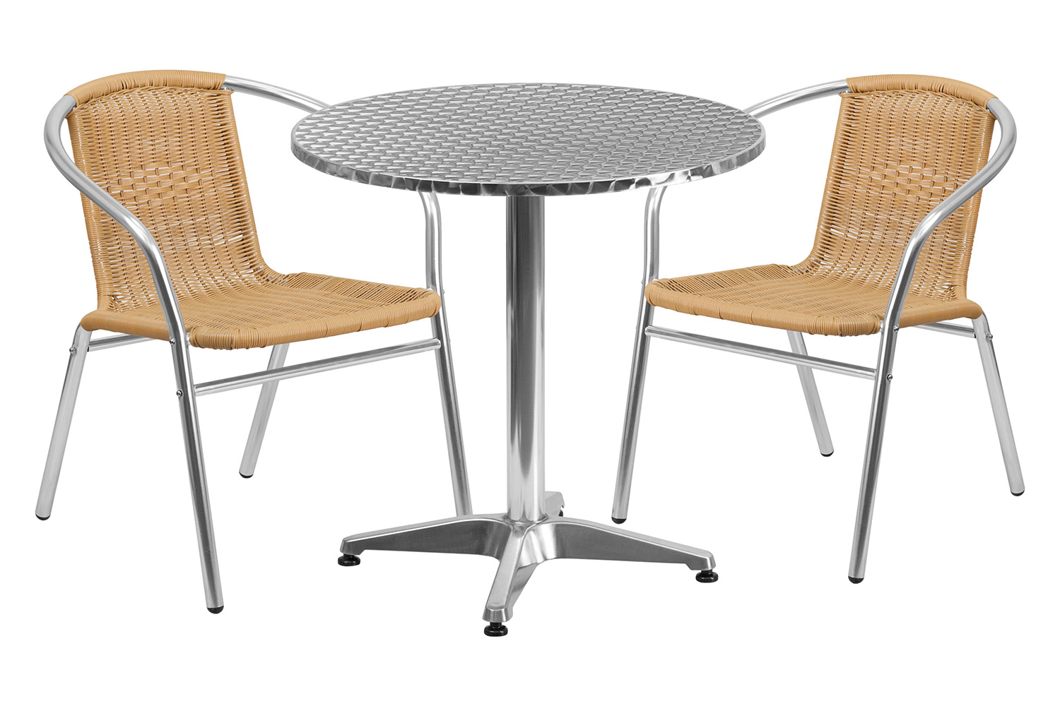 BLNK Lila Round Aluminum Indoor-Outdoor Table Set with 2 Rattan Chairs - Beige, 27.5"D