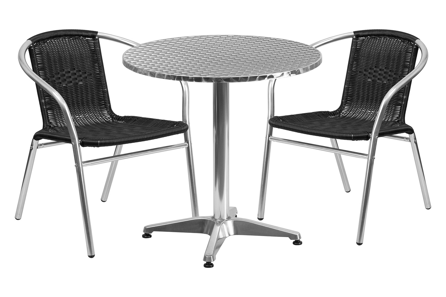 BLNK Lila Round Aluminum Indoor-Outdoor Table Set with 2 Rattan Chairs - Black, 27.5"D