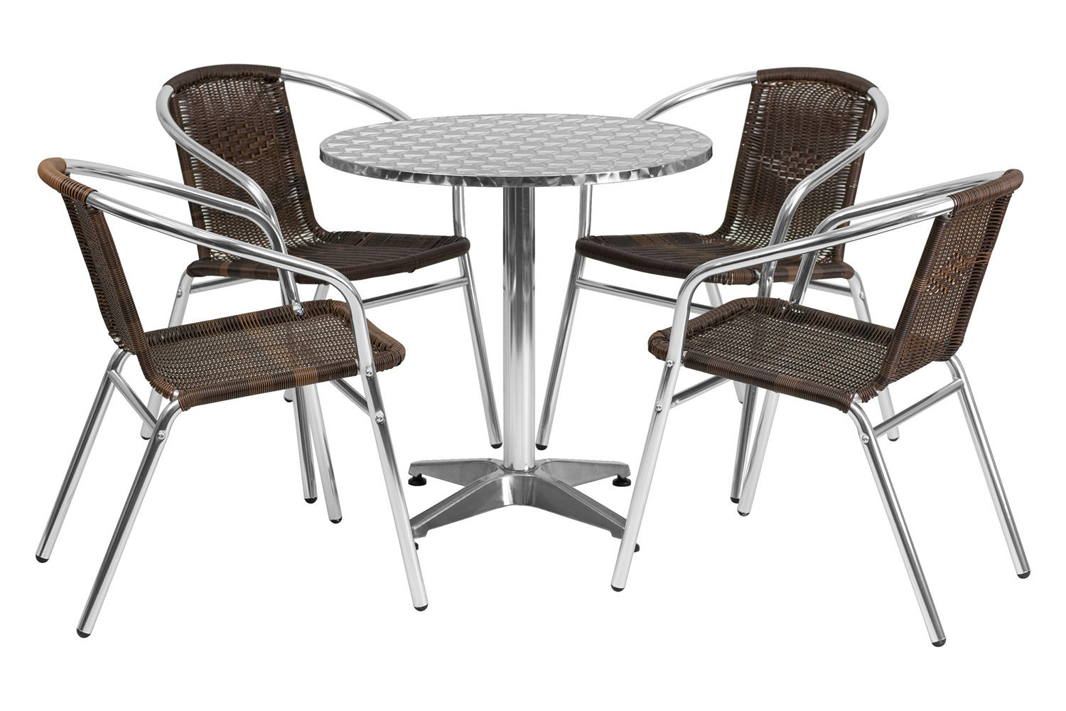 BLNK Lila Round Aluminum Indoor-Outdoor Table Set with 4 Rattan Chairs - Dark Brown, 27.5"D