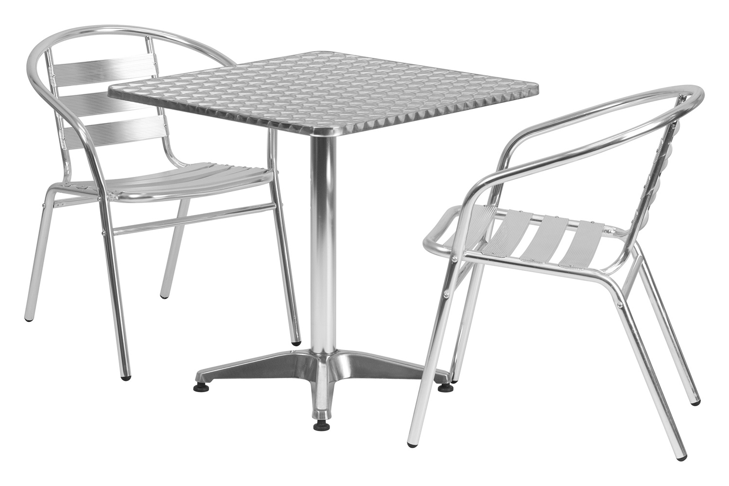 BLNK Lila Square Aluminum Indoor-Outdoor Table Set with 2 Slat Back Chairs - 27.5"W