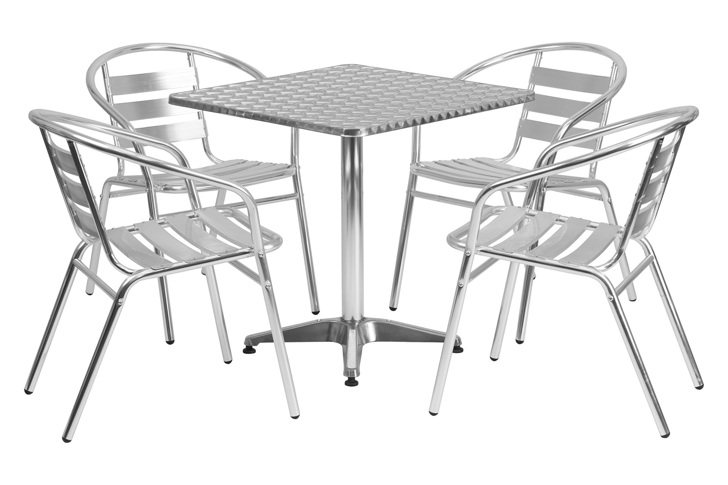 BLNK Lila Square Aluminum Indoor-Outdoor Table Set with 4 Slat Back Chairs - 27.5"W