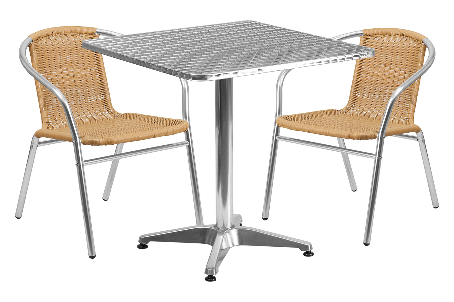 BLNK Lila Square Aluminum Indoor-Outdoor Table Set with 2 Rattan Chairs - Beige, 27.5"W