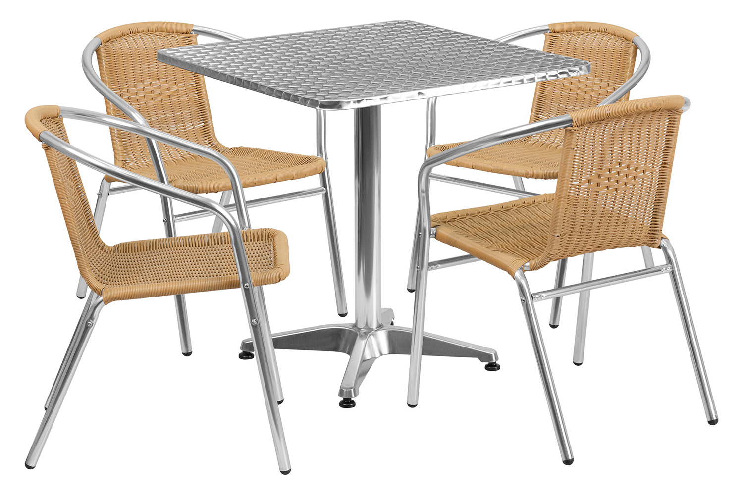 BLNK Lila Square Aluminum Indoor-Outdoor Table Set with 4 Rattan Chairs - Beige, 27.5"W