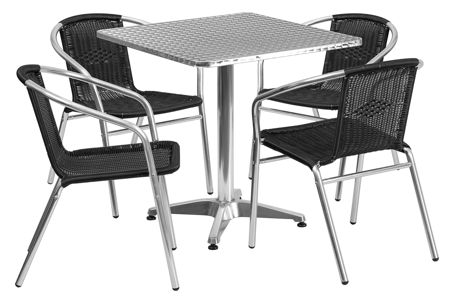 BLNK Lila Square Aluminum Indoor-Outdoor Table Set with 4 Rattan Chairs - Black, 27.5"W