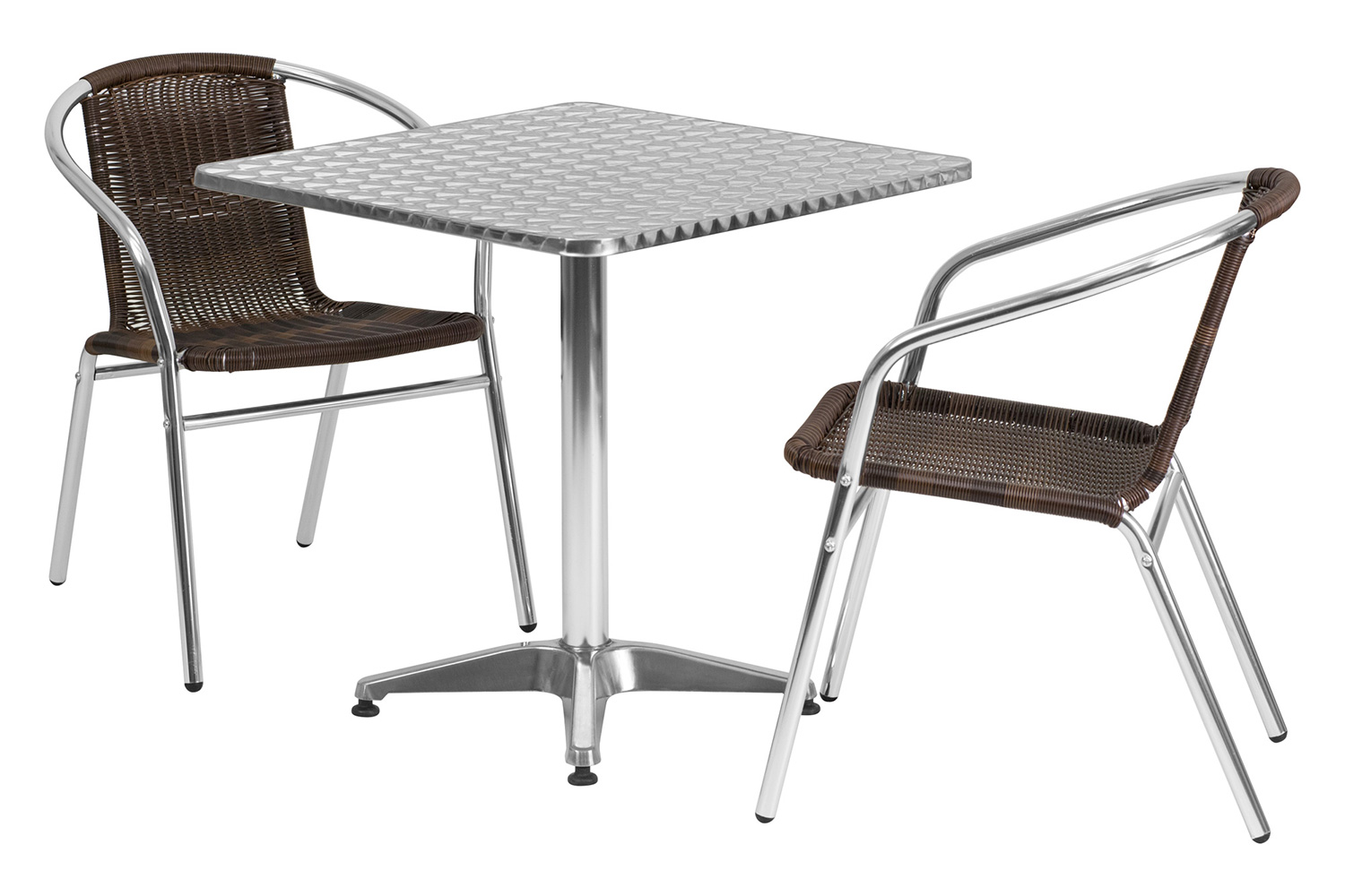 BLNK Lila Square Aluminum Indoor-Outdoor Table Set with 2 Rattan Chairs - Dark Brown, 27.5"W