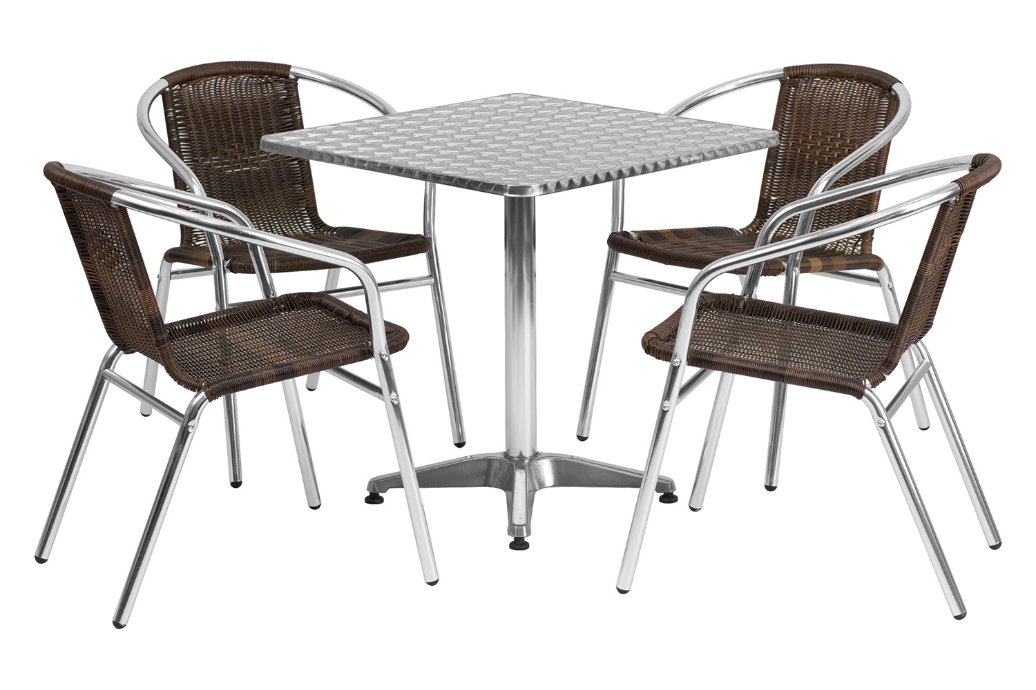 BLNK Lila Square Aluminum Indoor-Outdoor Table Set with 4 Rattan Chairs - Dark Brown, 27.5"W