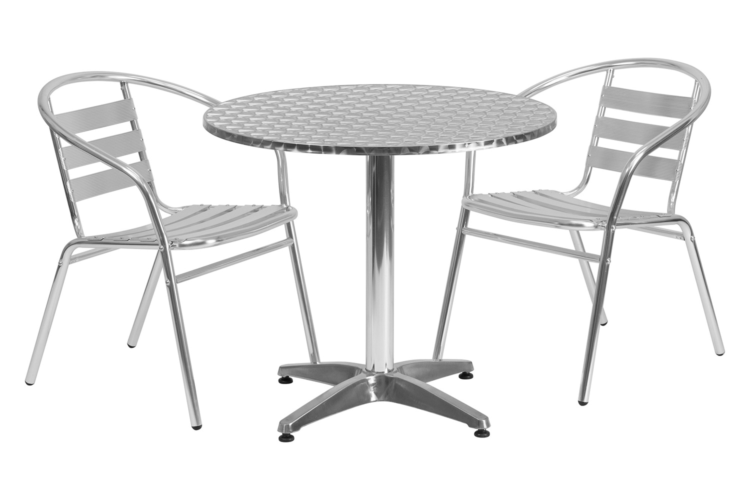 BLNK Lila Round Aluminum Indoor-Outdoor Table Set with 2 Slat Back Chairs