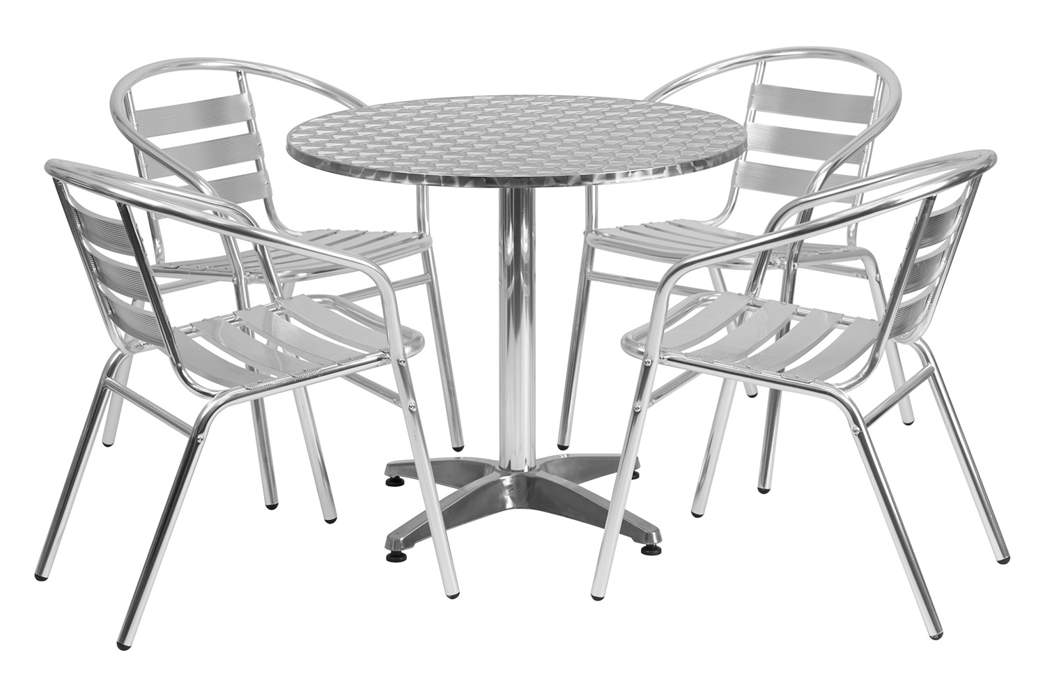 BLNK Lila Round Aluminum Indoor-Outdoor Table Set with 4 Slat Back Chairs - 31.5"D