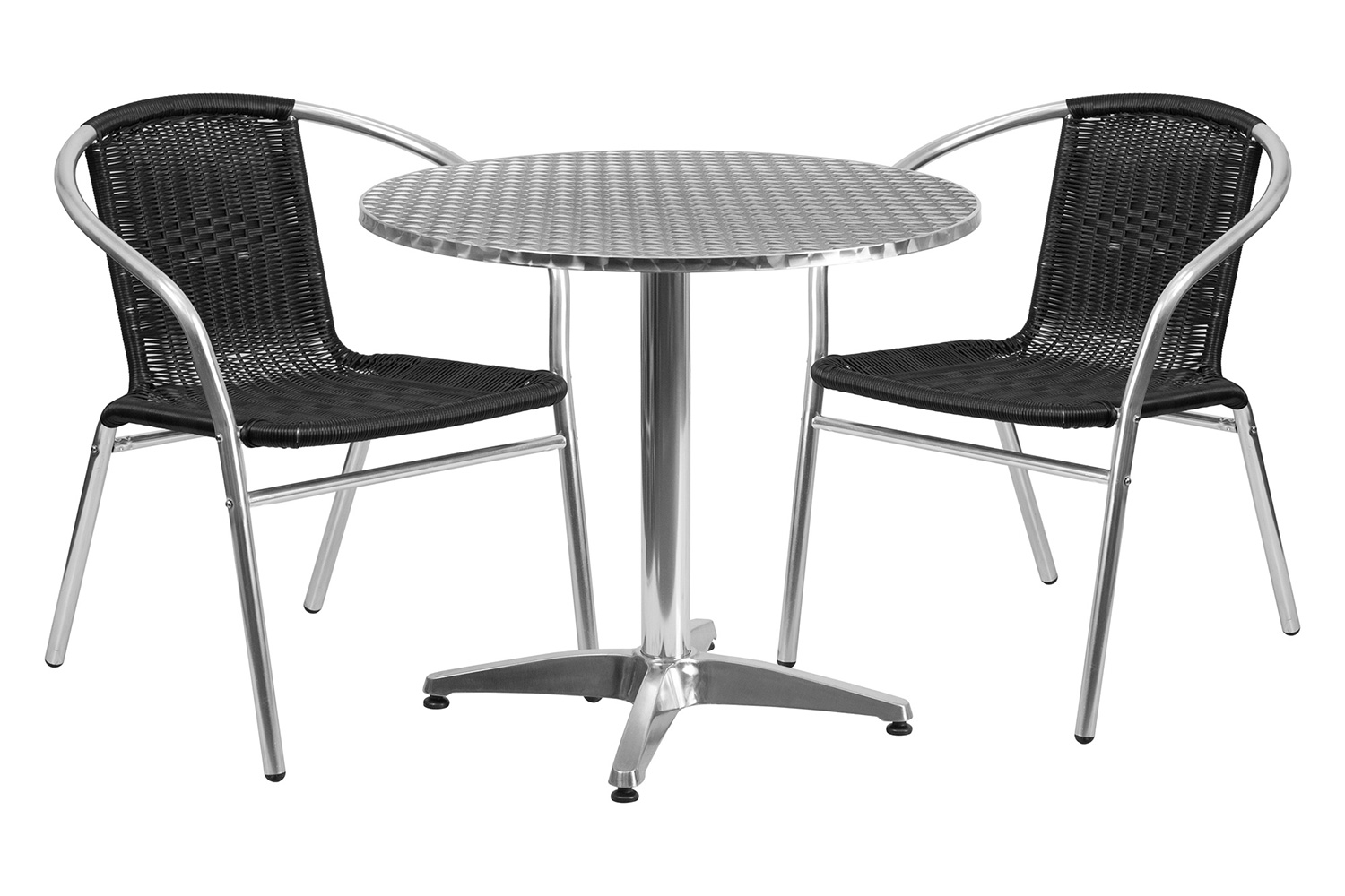 BLNK Lila Round Aluminum Indoor-Outdoor Table Set with 2 Rattan Chairs - Black, 31.5"D