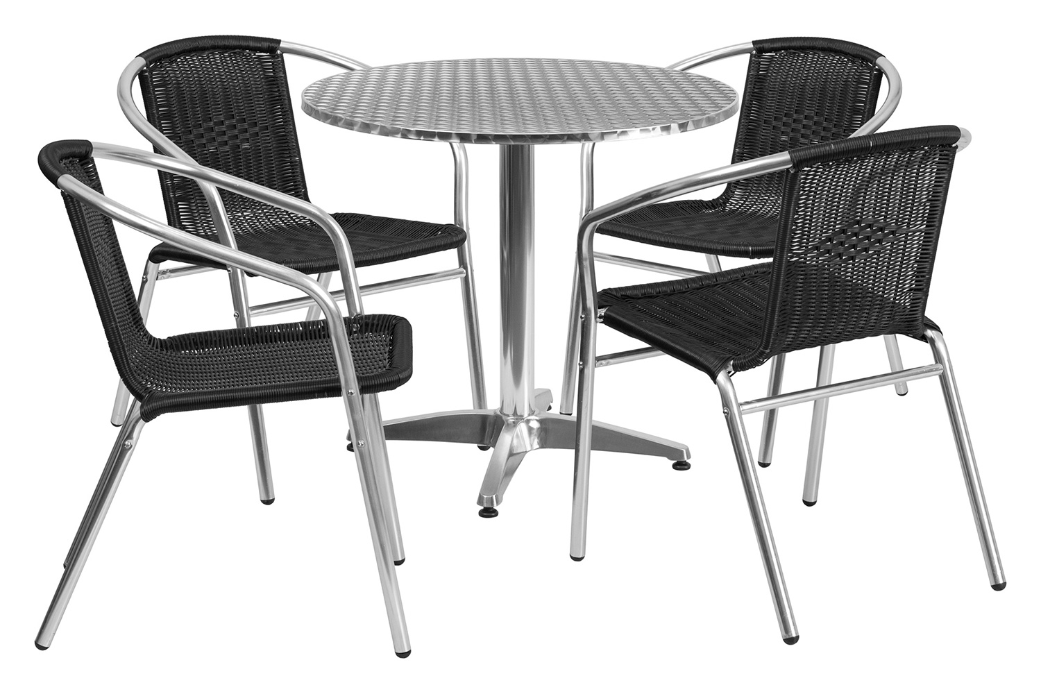 BLNK Lila Round Aluminum Indoor-Outdoor Table Set with 4 Rattan Chairs - Black, 31.5"D