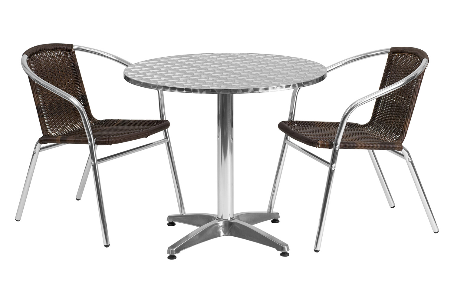 BLNK Lila Round Aluminum Indoor-Outdoor Table Set with 2 Rattan Chairs - Dark Brown, 31.5"D