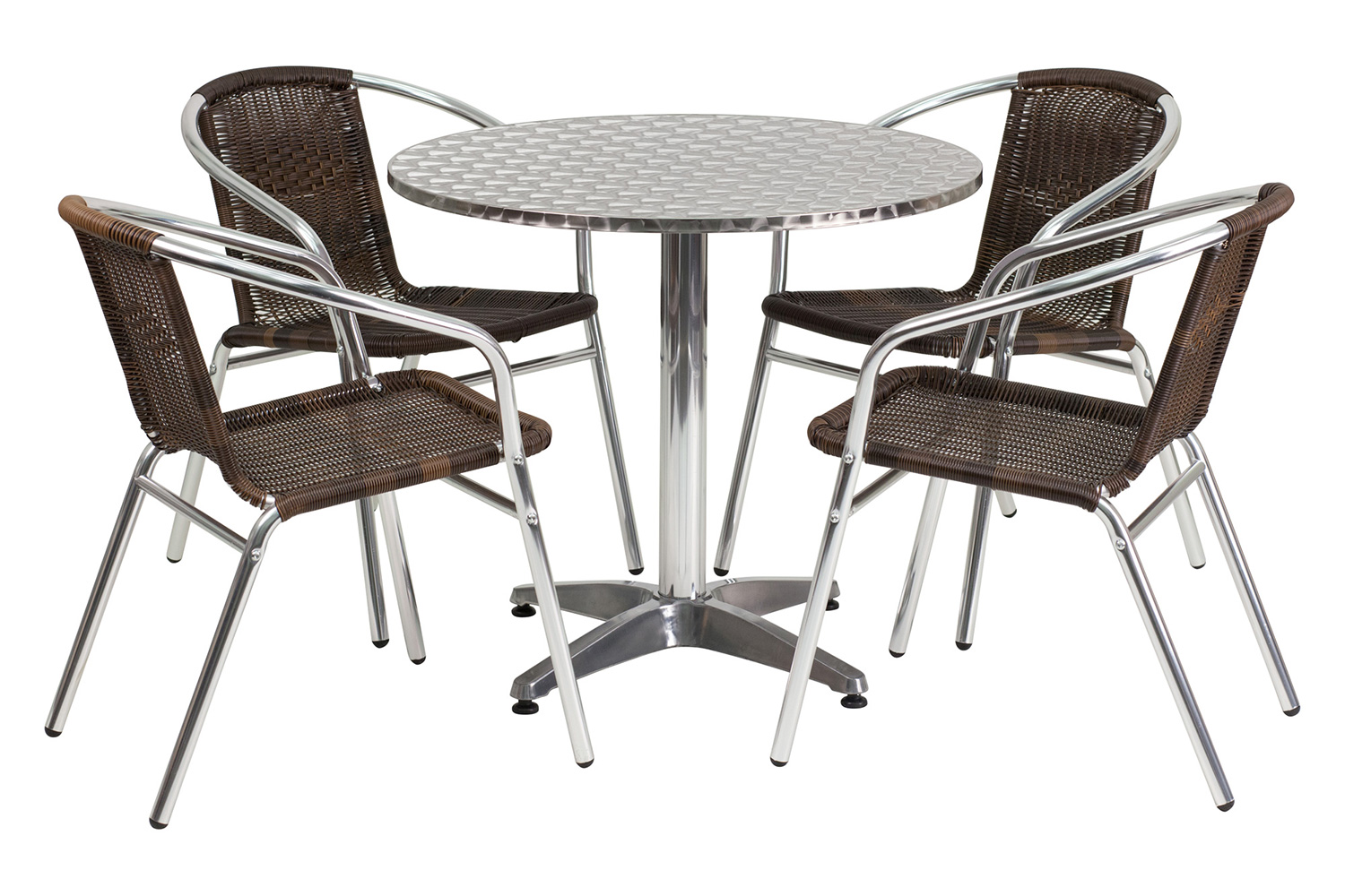 BLNK Lila Round Aluminum Indoor-Outdoor Table Set with 4 Rattan Chairs - Dark Brown, 31.5"D