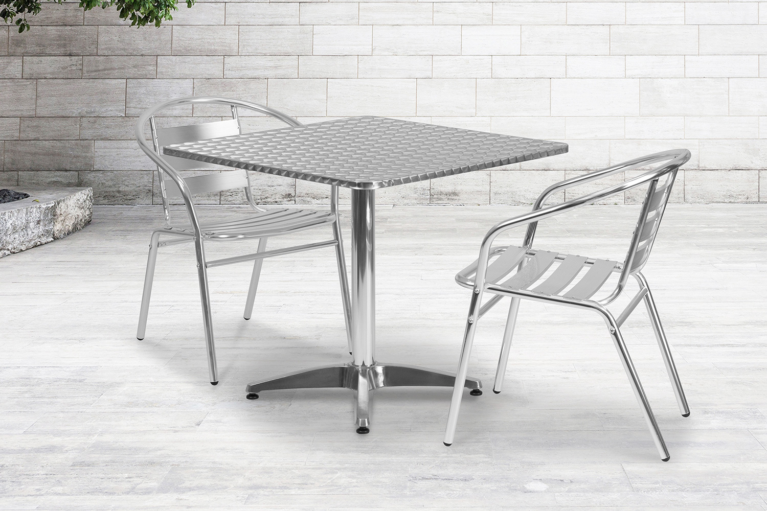 BLNK Lila Square Aluminum Indoor-Outdoor Table Set with 2 Slat Back Chairs