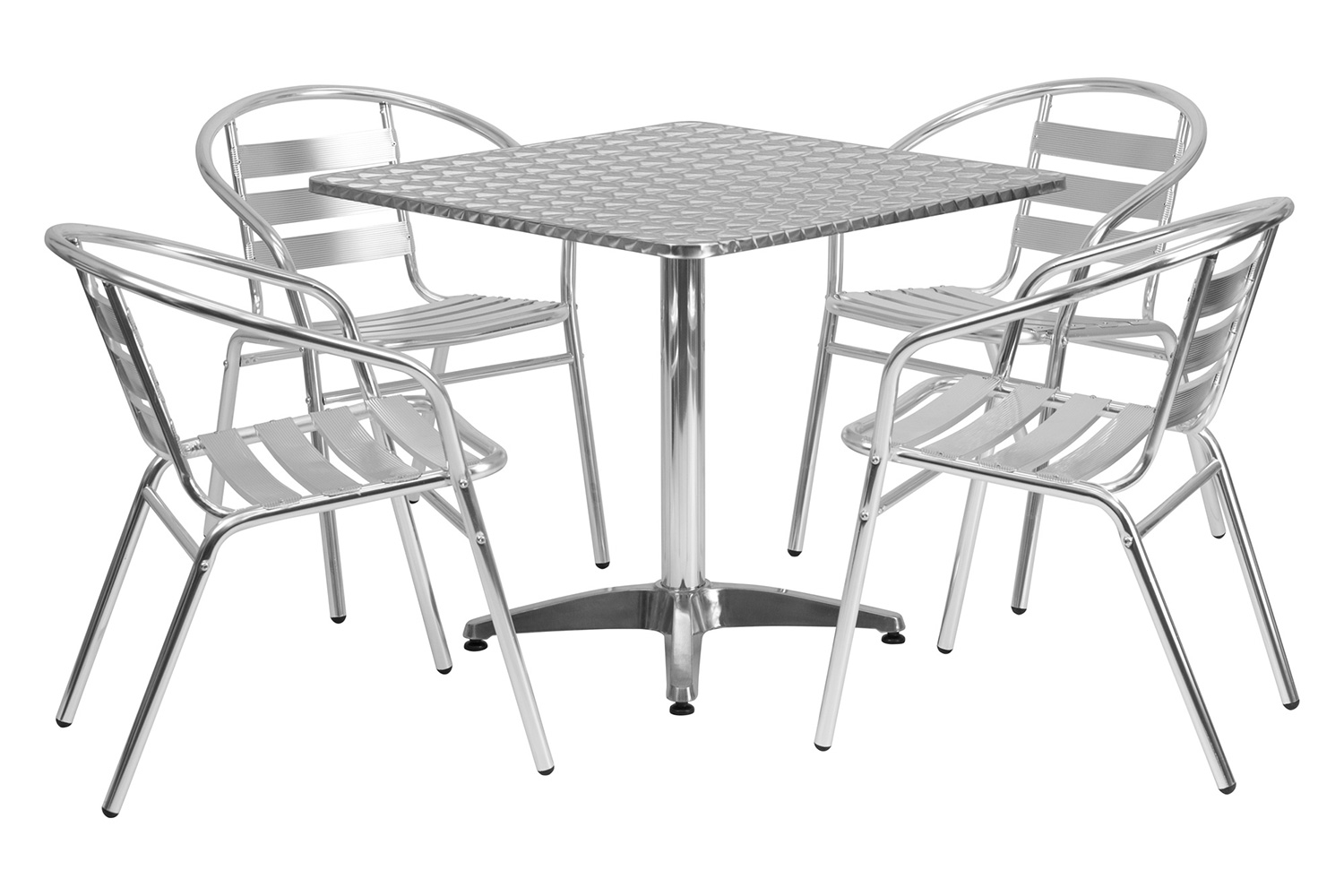 BLNK Lila Square Aluminum Indoor-Outdoor Table Set with 4 Slat Back Chairs - 31.5"W