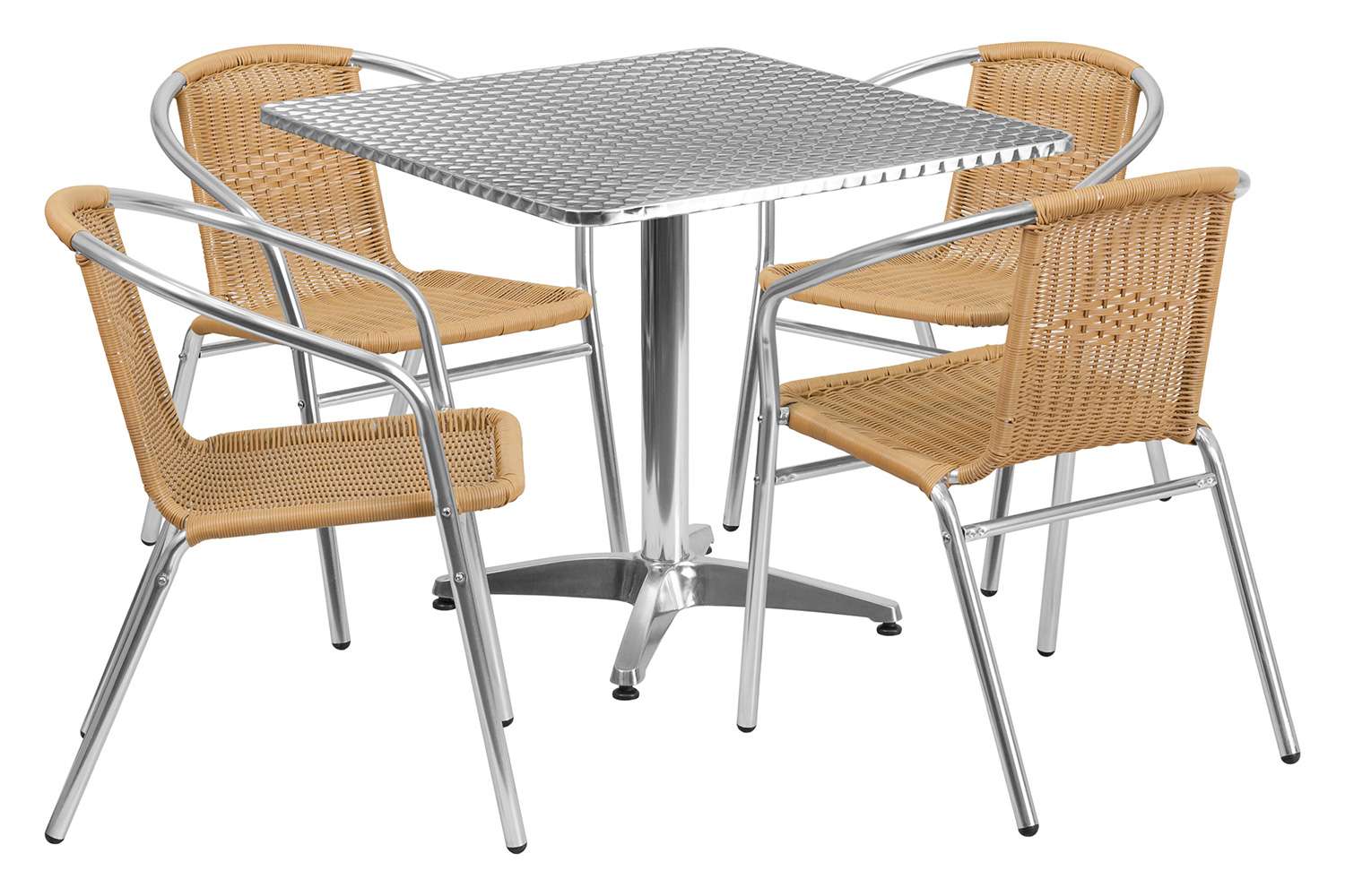 BLNK Lila Square Aluminum Indoor-Outdoor Table Set with 4 Rattan Chairs - Beige, 31.5"W