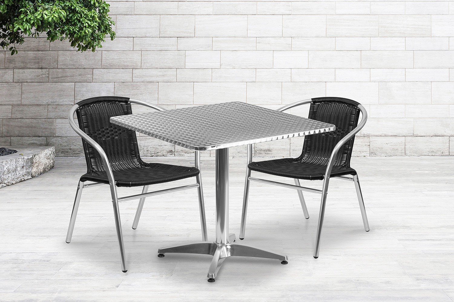 BLNK Lila Square Aluminum Indoor-Outdoor Table Set with 2 Rattan Chairs