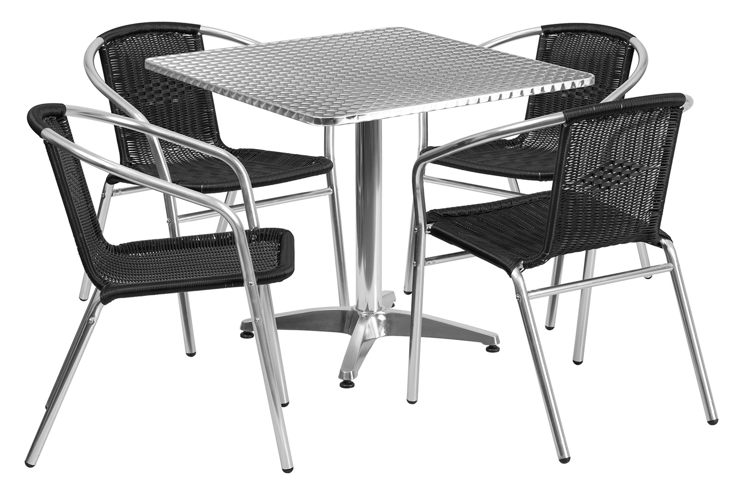 BLNK Lila Square Aluminum Indoor-Outdoor Table Set with 4 Rattan Chairs - Black, 31.5"W