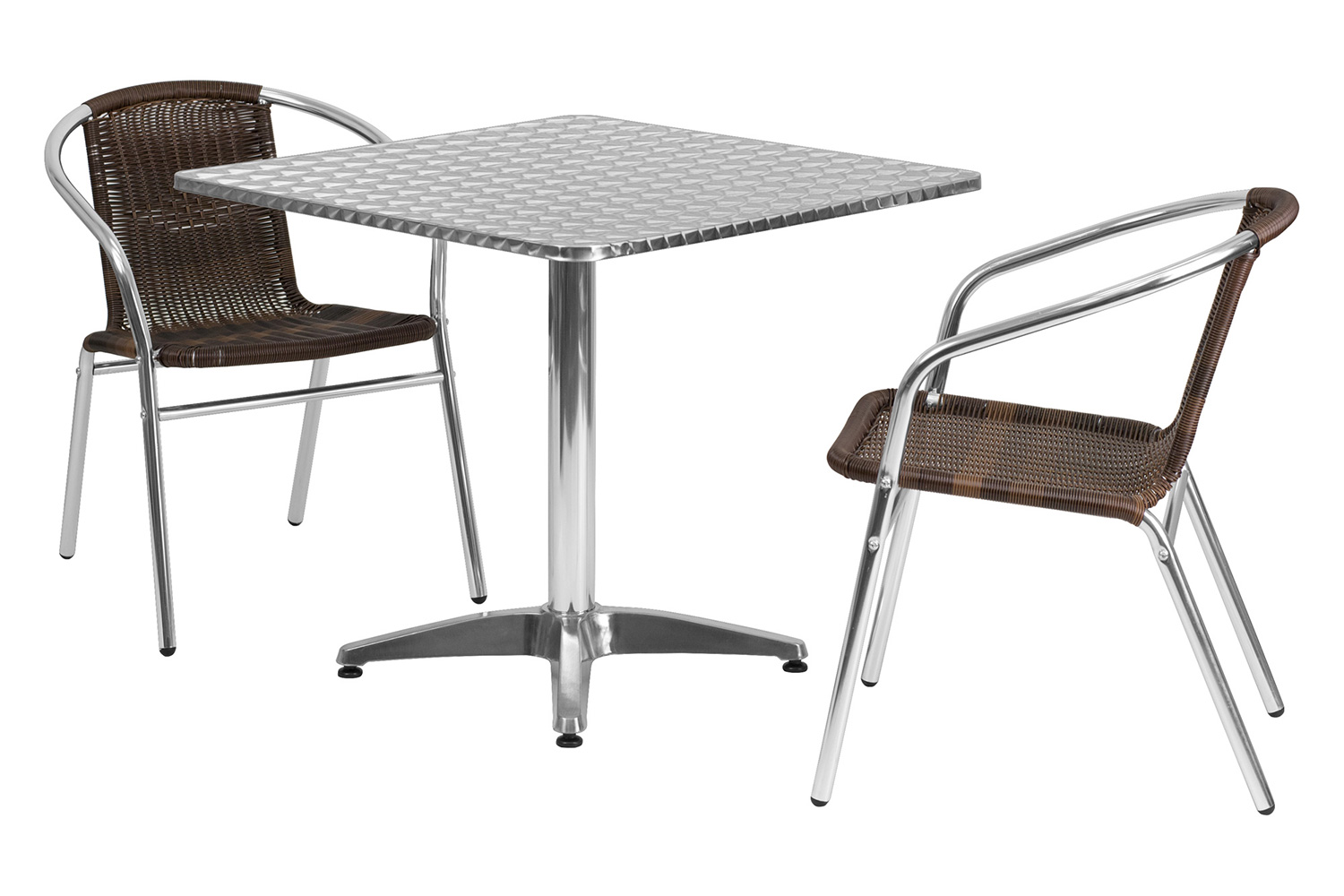 BLNK Lila Square Aluminum Indoor-Outdoor Table Set with 2 Rattan Chairs - Dark Brown, 31.5"W