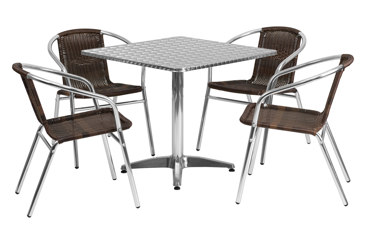 BLNK Lila Square Aluminum Indoor-Outdoor Table Set with 4 Rattan Chairs