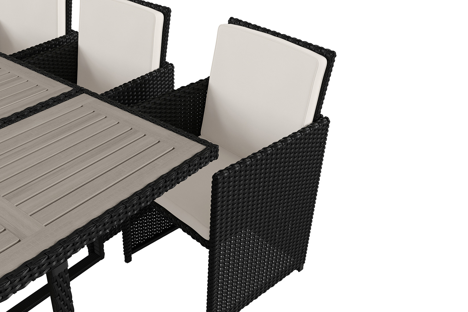 BLNK Peregrine Outdoor Patio Dining Set with Space Saving Black Wicker Modular Chairs-Cream Cushions and Acacia Wood Table Top 7 Piece - Gray